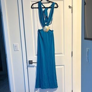 Peppermayo Teal Backless Maxi Dress